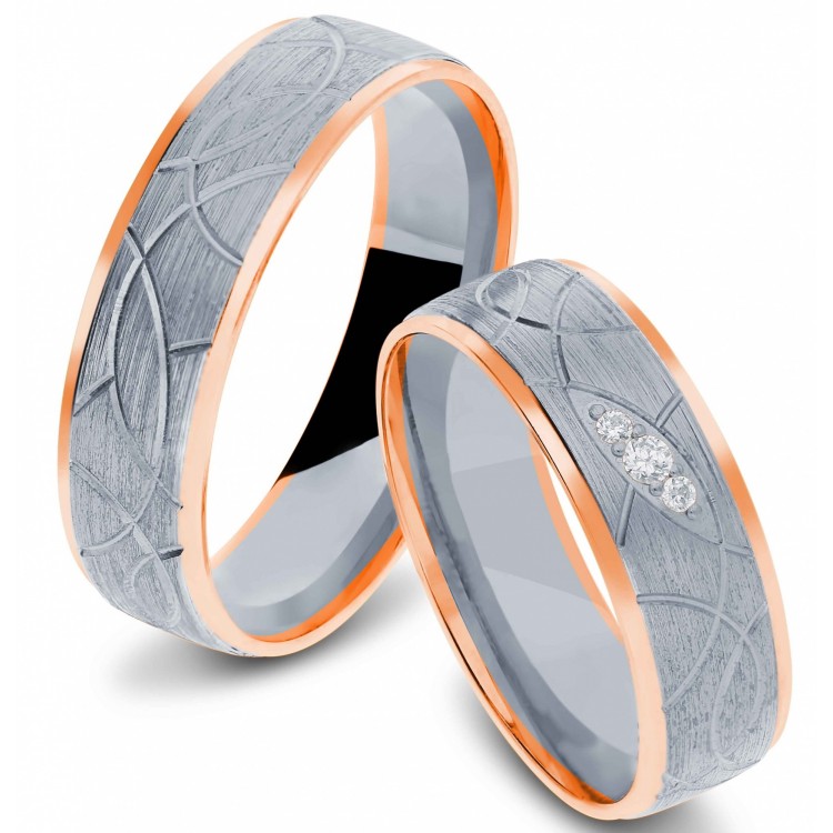 Obrączki ślubne z dwukolorowego złota 6mm półokrągłe