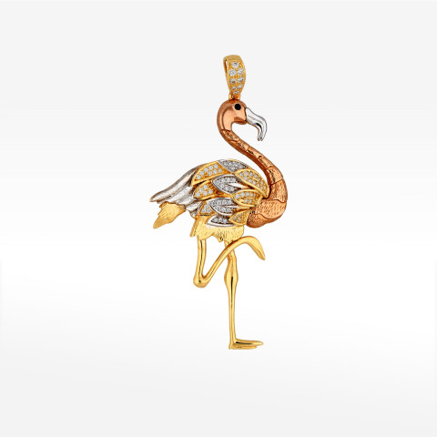 Zawieszka ze złota flaming z białymi cyrkoniami