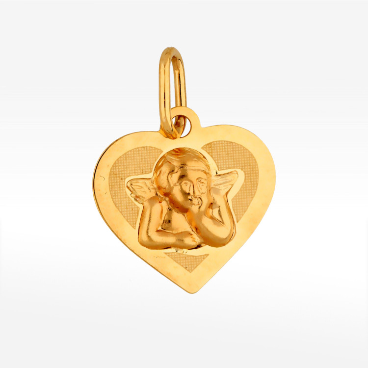 Zawieszka ze złota serce z aniołem