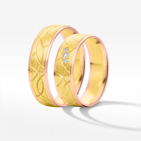 Obrączki ślubne z dwukolorowego złota 6mm półokrągłe