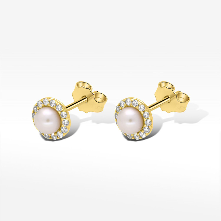 Kolczyki ze złota z perłą i białymi cyrkoniami