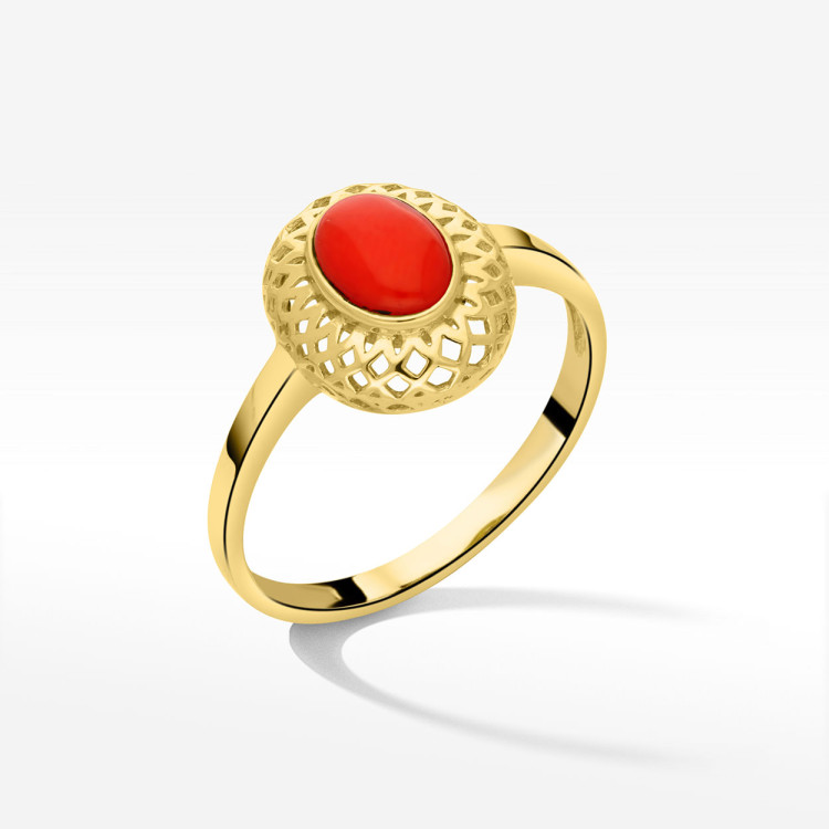 Pierścionek ze złota z koralem