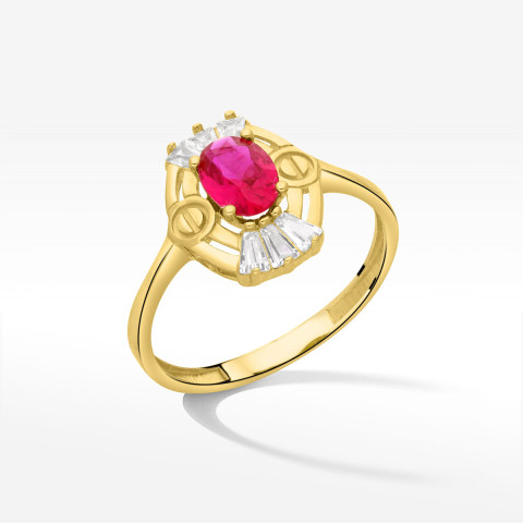 Pierścionek ze złota z różową i białymi cyrkoniami