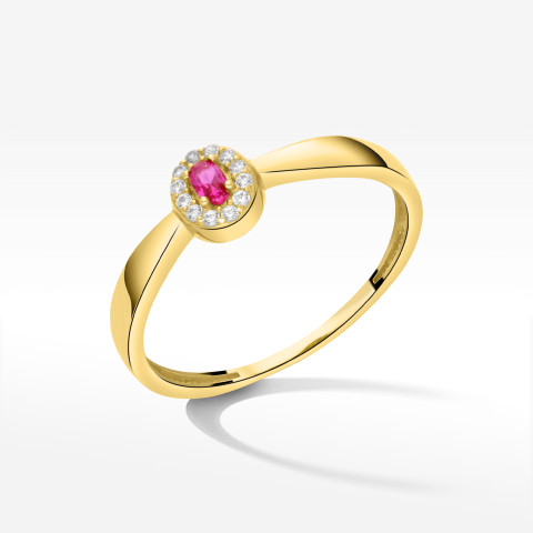 Pierścionek ze złota z różową i białymi cyrkoniami