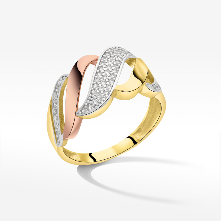 Pierścionek ze złota z białymi cyrkoniami