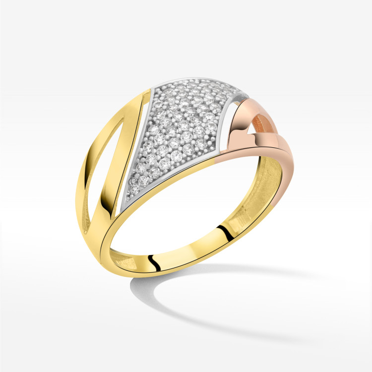 Pierścionek ze złota z białymi cyrkoniami