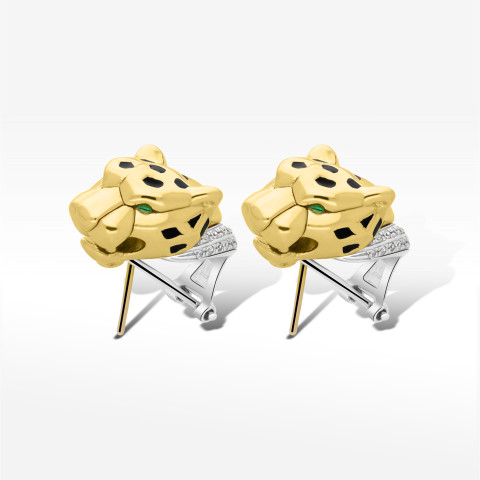 Kolczyki ze złota gepardy z białymi cyrkoniami