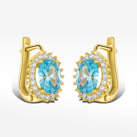 Kolczyki ze złota z niebieską i białymi cyrkoniami