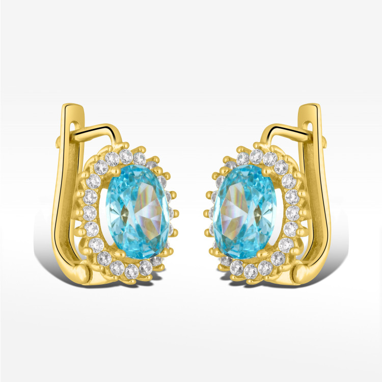 Kolczyki ze złota z niebieską i białymi cyrkoniami