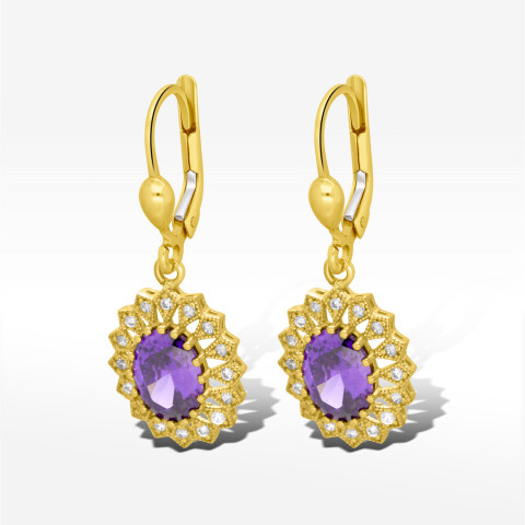 Kolczyki ze złota z fioletową i białymi cyrkoniami