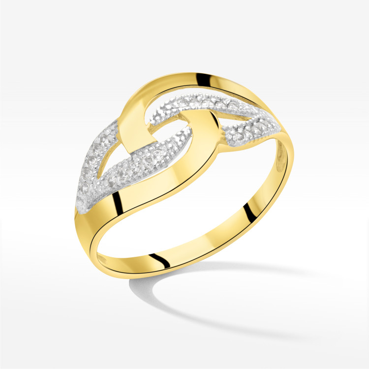 Pierścionek ze złota z białymi cyrkoniami