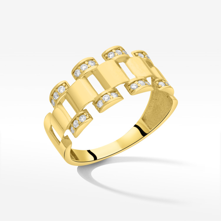 Pierścionek ze złota z białymi cyrkoniami