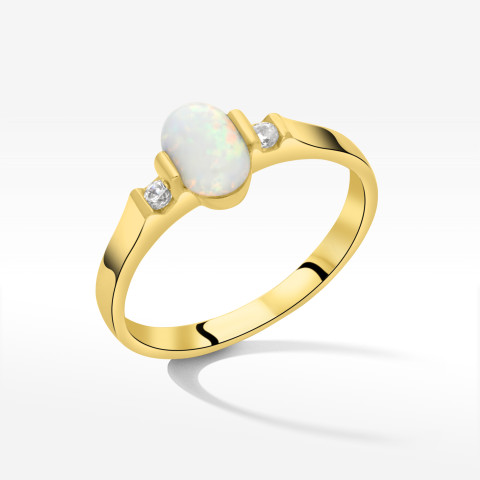 Pierścionek ze złota z opalem i białymi cyrkoniami