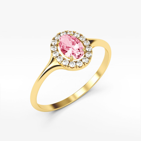 Pierścionek ze złota z różową cyrkonią