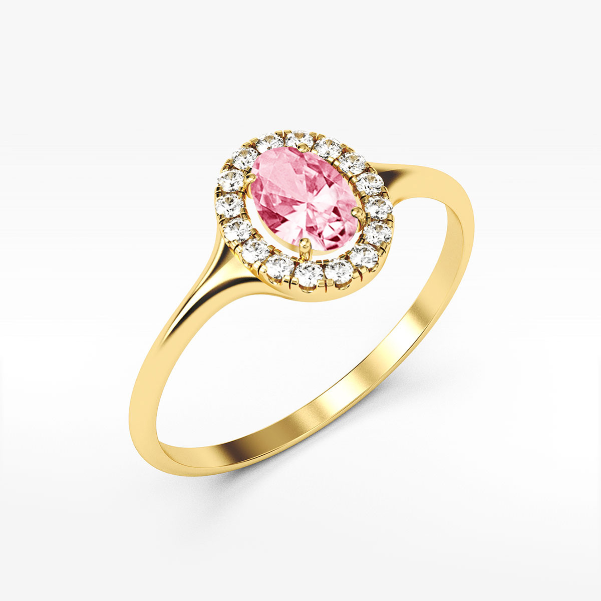 Pierścionek ze złota z różową cyrkonią