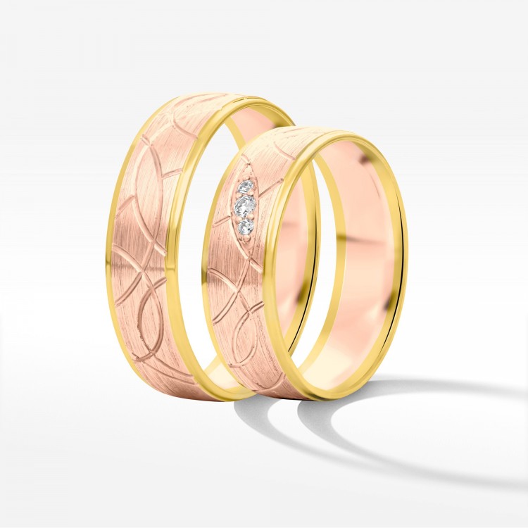 Obrączki ślubne z dwukolorowego złota 6mm półokrągłe