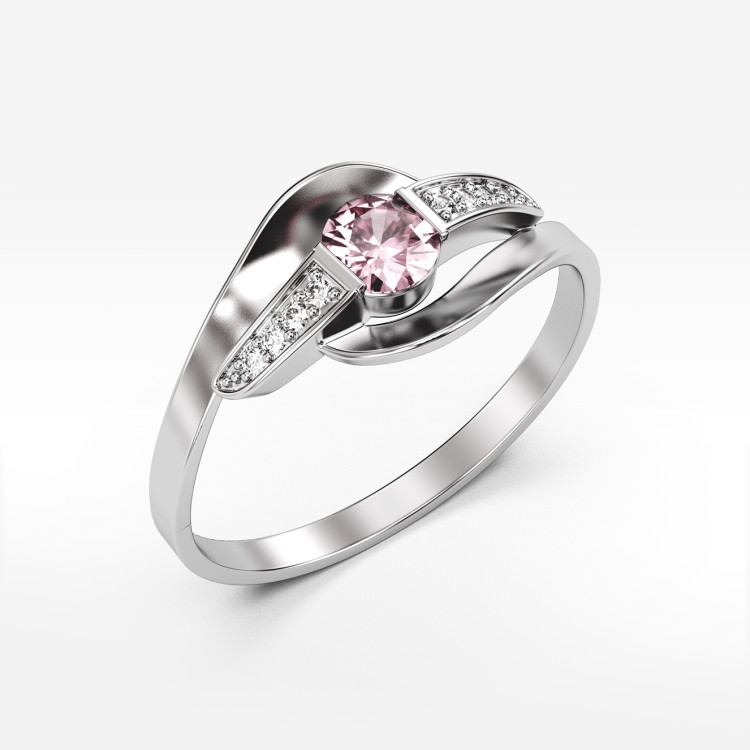 Pierścionek ze złota z różową cyrkonią