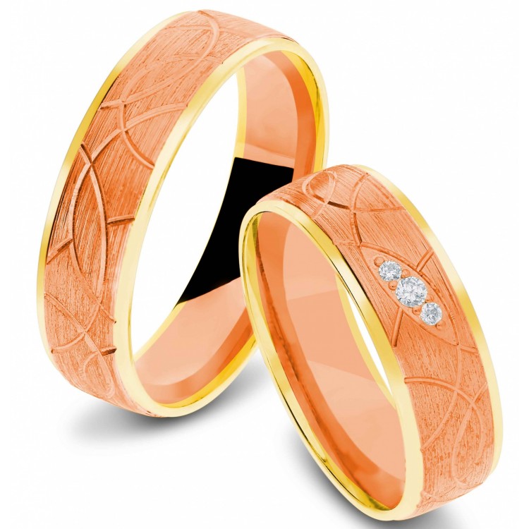 Obrączki ślubne z dwukolorowego złota 6mm półokrągłe