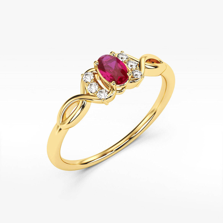 Pierścionek ze złota z różową i białymi cyrkoniami