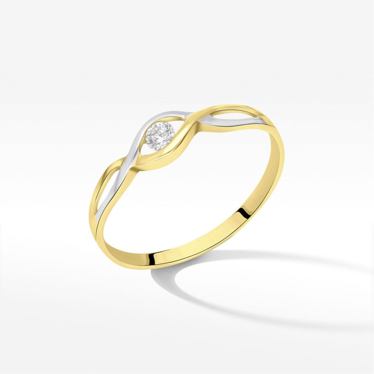 Pierścionek ze złota z białą cyrkonią