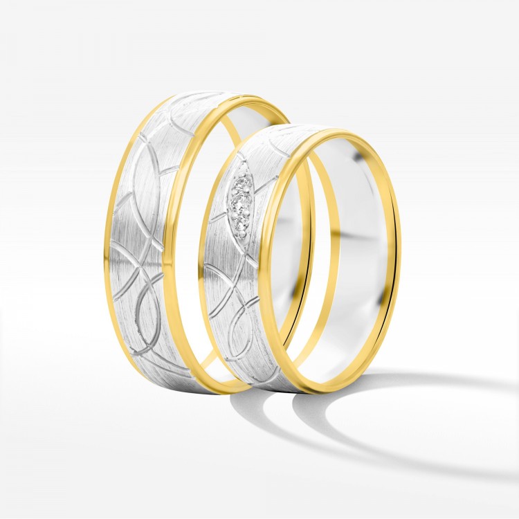 Obrączki ślubne z dwukolorowego złota 6mm półokrągłe