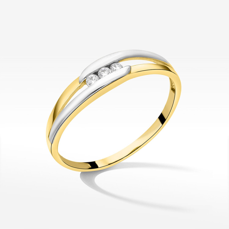 Pierścionek ze złota z białymi cyrkoniami