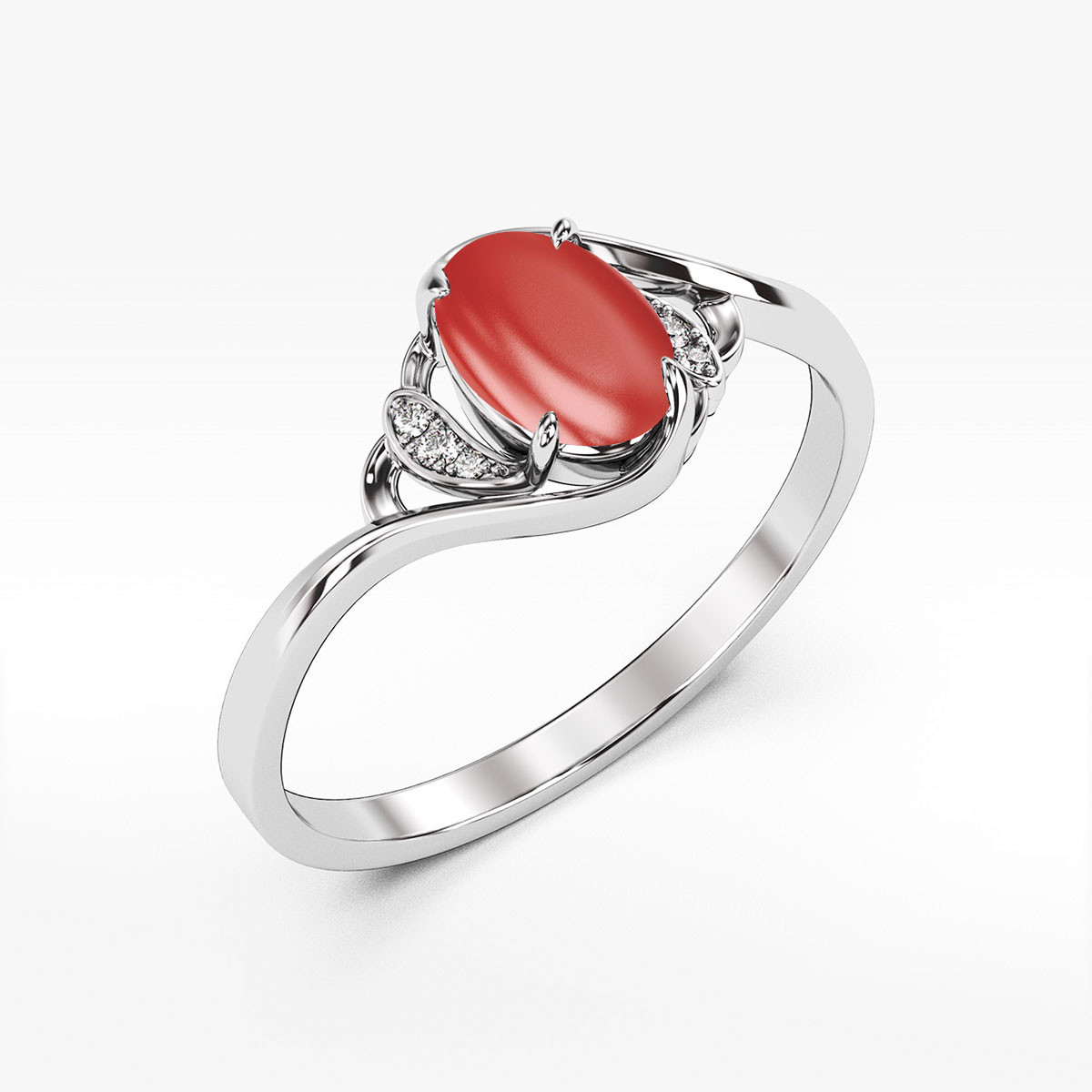 Pierścionek ze złota z koralem i cyrkoniami