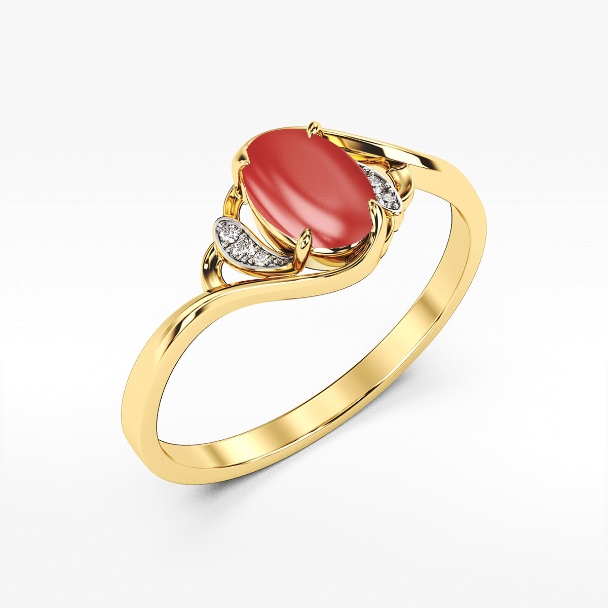 Pierścionek ze złota z koralem i cyrkoniami