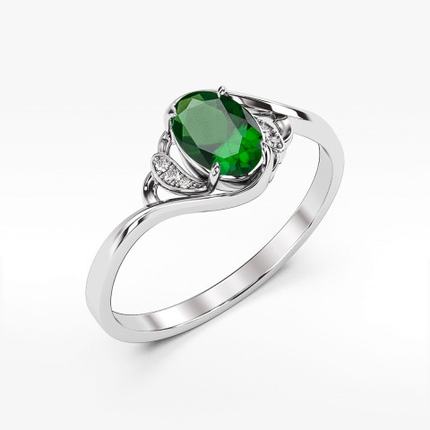 Pierścionek ze złota z zieloną cyrkonią