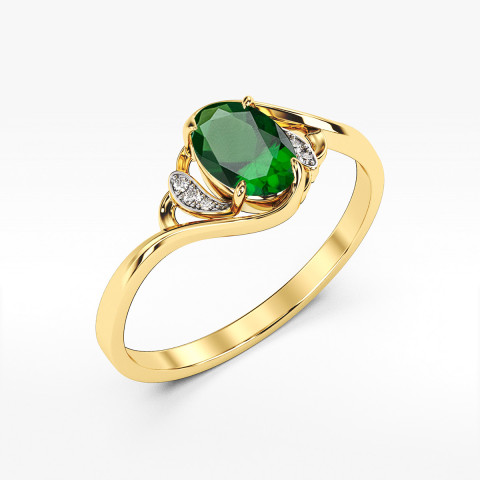 Pierścionek ze złota z zieloną cyrkonią