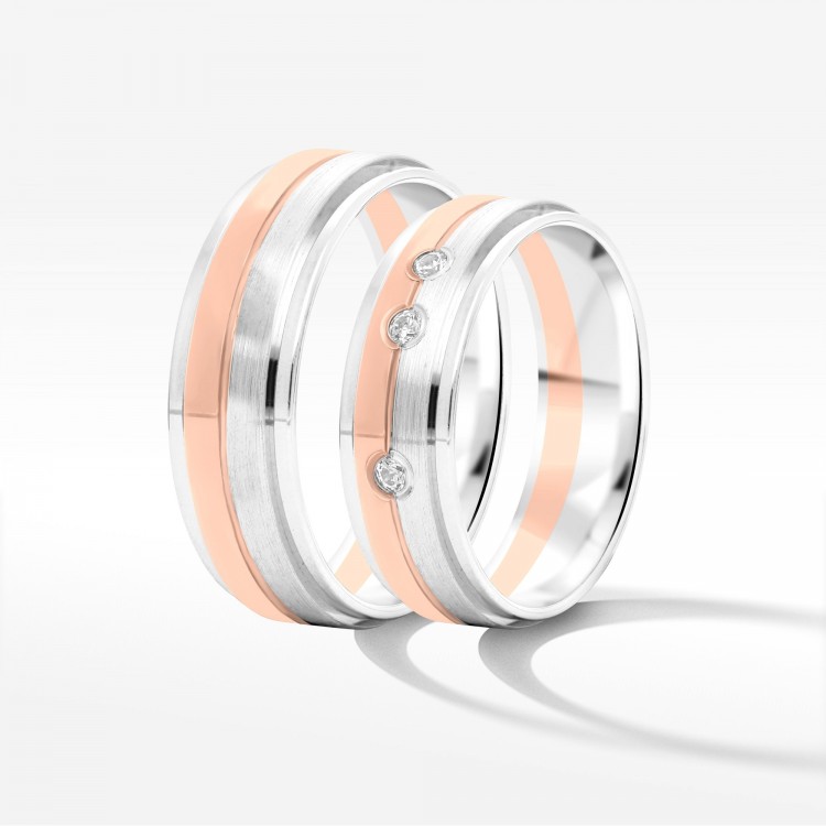 Obrączki ślubne z dwukolorowego złota 6mm fazowane