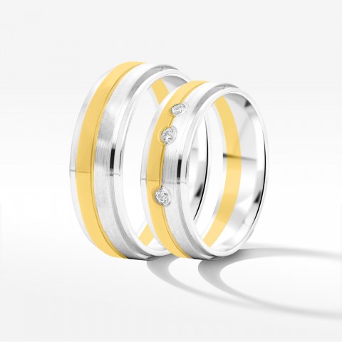 Obrączki ślubne z dwukolorowego złota 6mm fazowane