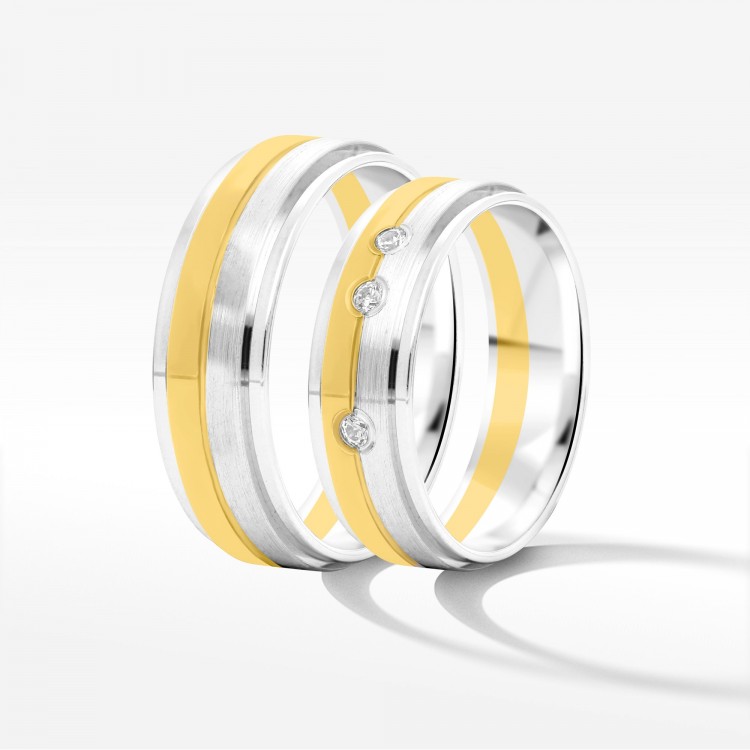 Obrączki ślubne z dwukolorowego złota 6mm fazowane