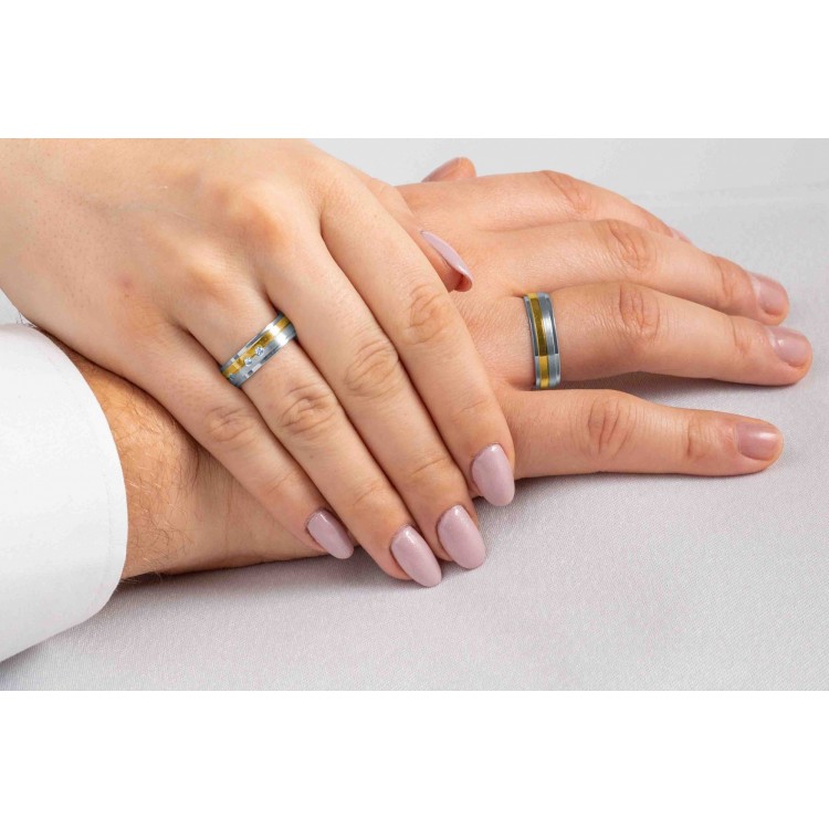 Obrączki ślubne z dwukolorowego złota 6mm fazowane