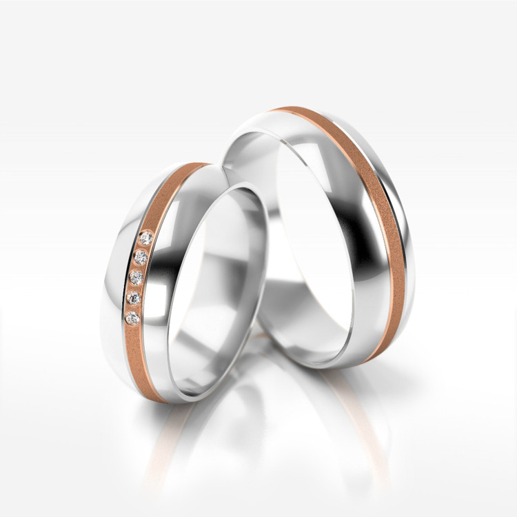 Obrączki ślubne z dwukolorowego złota 6mm półokrągłe