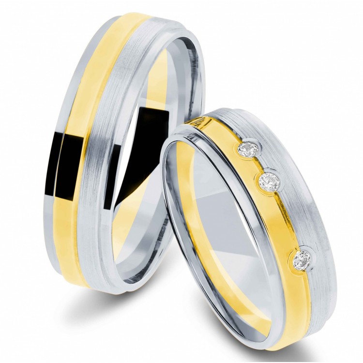 Obrączki ślubne z dwukolorowego złota 6mm fazowane