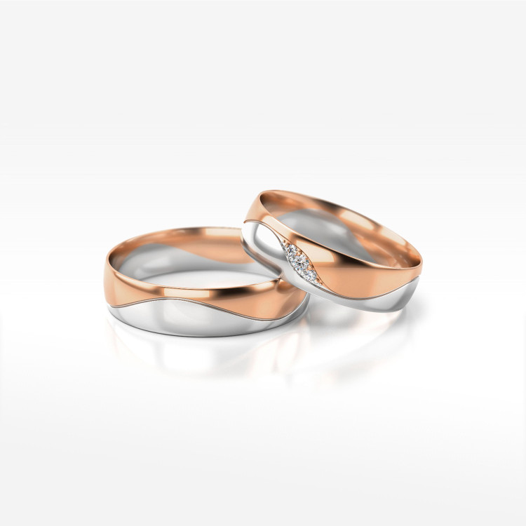 Obrączki ślubne z dwukolorowego złota 5mm półokrągłe