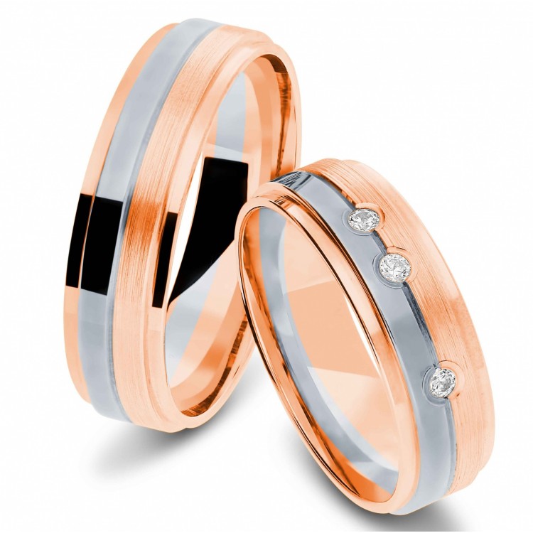 Obrączki ślubne z dwukolorowego złota 6mm fazowane