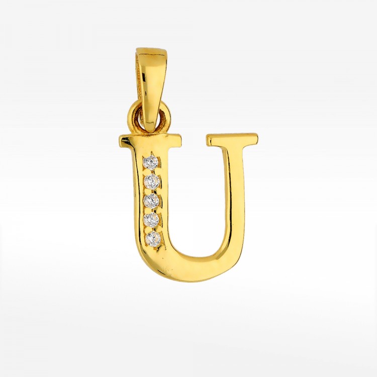 Zawieszka ze złota literka U z cyrkoniami