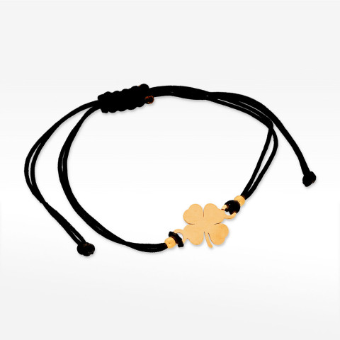 Bransoletka ze złota na sznurku czterolistna koniczyna