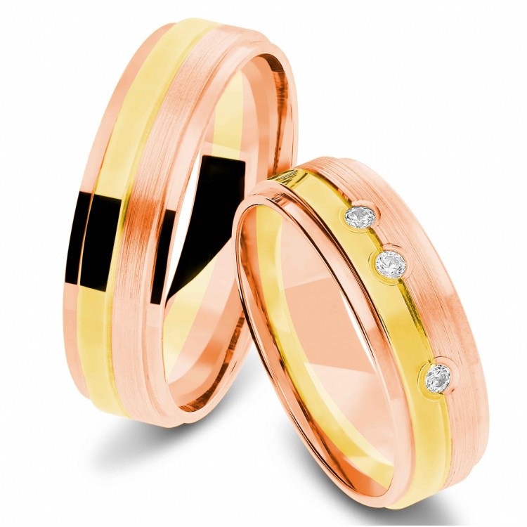 Obrączki ślubne z dwukolorowego złota 6mm fazowane