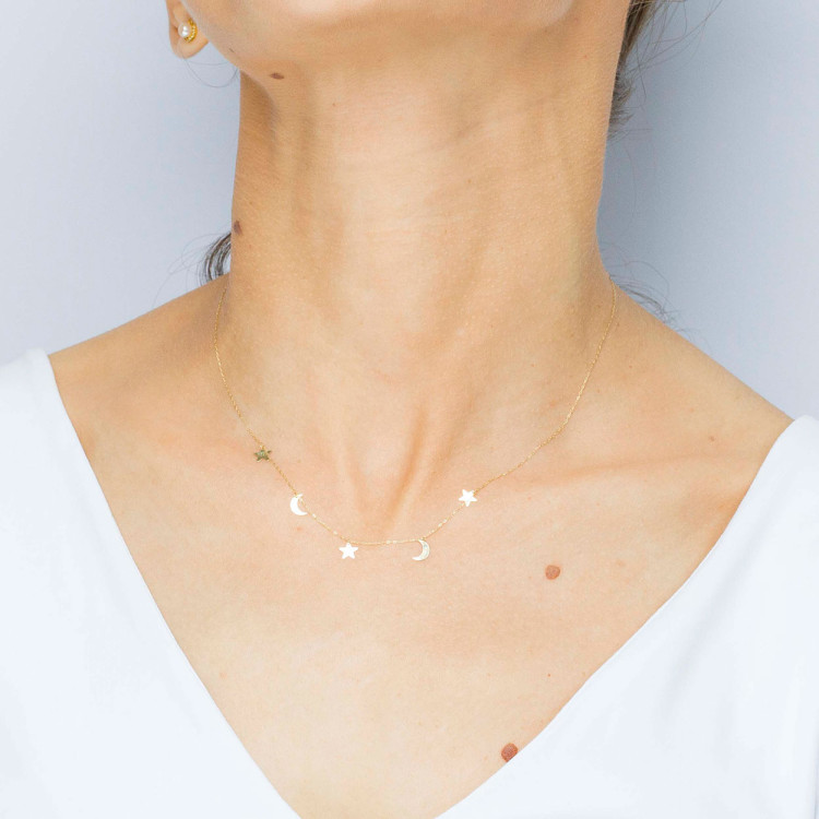 Naszyjnik ze złota 42cm z gwiazdkami i księżycami