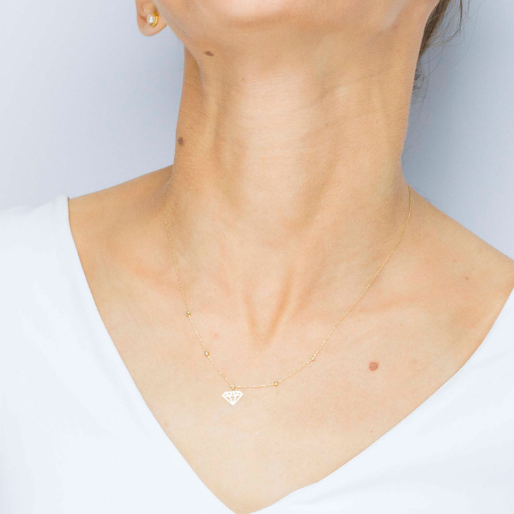 Naszyjnik ze złota 42-45cm z cyrkonią i koralikami