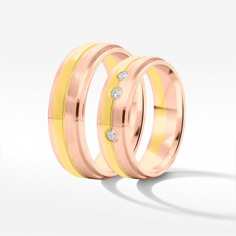 Obrączki ślubne z dwukolorowego złota 6mm fazowane