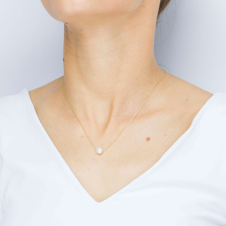 Naszyjnik ze złota 45cm z perłą