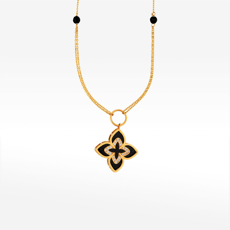 Naszyjnik ze złota 42-45cm z onyksem i białymi cyrkoniami