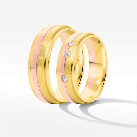 Obrączki ślubne z dwukolorowego złota 6mm fazowane