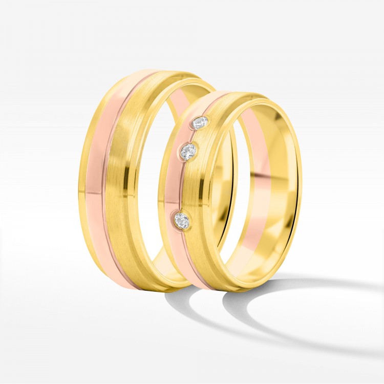 Obrączki ślubne z dwukolorowego złota 6mm fazowane