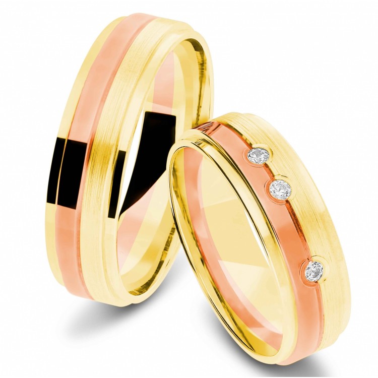 Obrączki ślubne z dwukolorowego złota 6mm fazowane