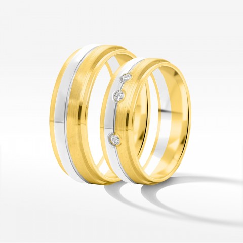 Obrączki ślubne z dwukolorowego złota 6mm fazowane